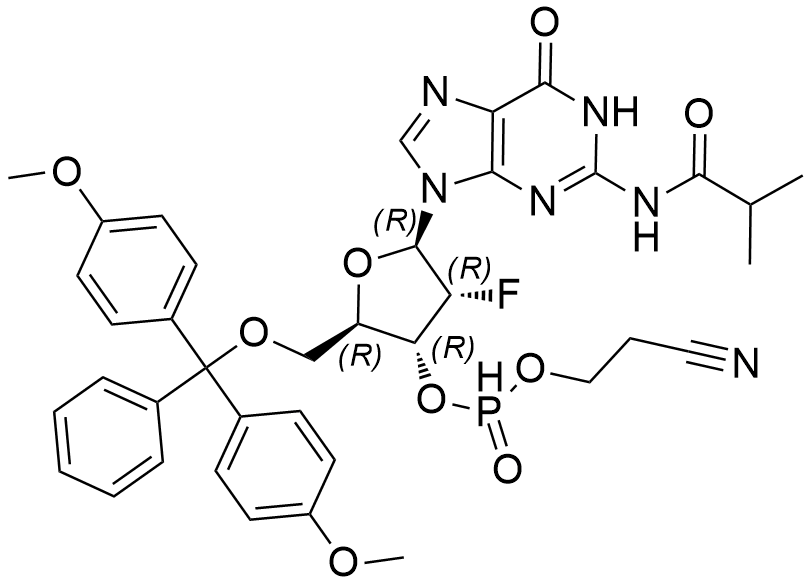 (2R,3R,4R,5R)-2-((bis(4-methoxyphenyl)(phenyl)methoxy)methyl)-4-fluoro-5-(2-isobutyramido-6-oxo-1H-purin-9(6H)-yl)tetrahydrofuran-3-yl (2-cyanoethyl) phosphonate