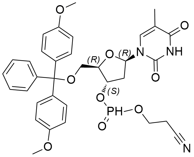 (2R,3S,5R)-2-((bis(4-methoxyphenyl)(phenyl)methoxy)methyl)-5-(5-methyl-2,4-dioxo-3,4-dihydropyrimidin-1(2H)-yl)tetrahydrofuran-3-yl (2-cyanoethyl) phosphonate